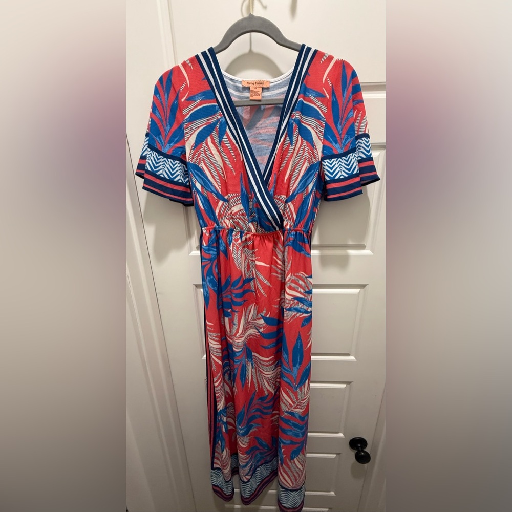Flying Tomato. Palm Leaf Print Maxi Dress. Flutter Sleeve. Size XS.
